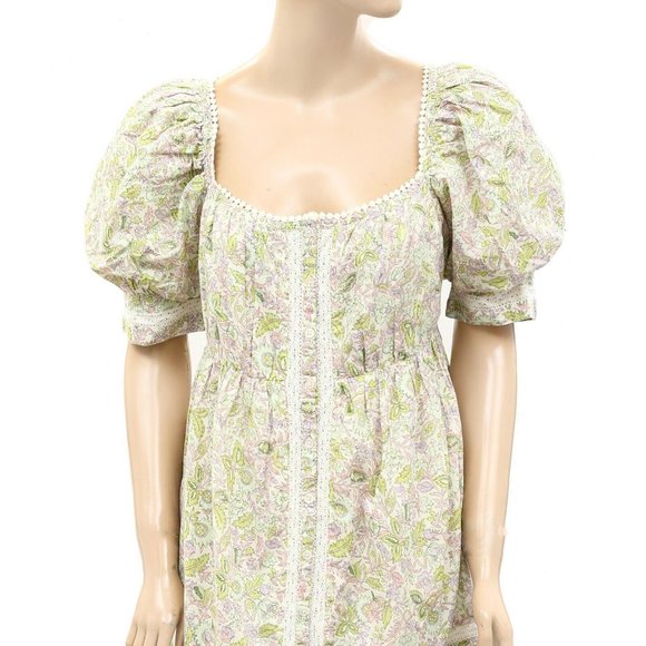 Love The Label Anthropologie Buttondown Puff Sleeve Mini Dress Smocked S - Picture 8 of 10